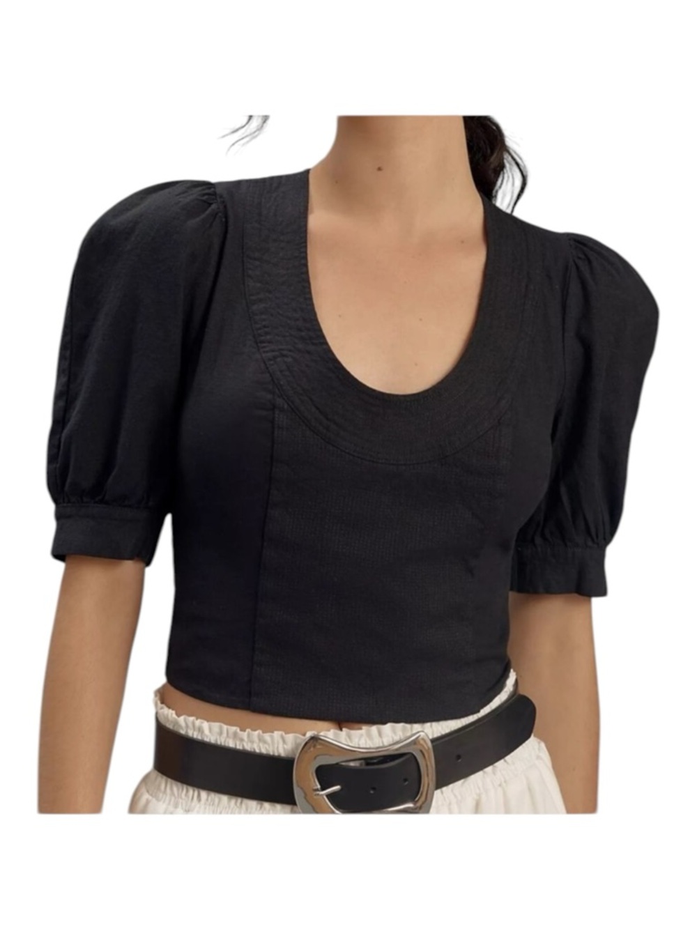 By Anthropologie Crop Top Puff sleeve Black- Small